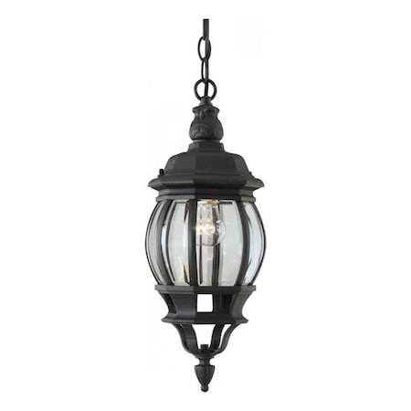 One Light Black Clear Beveled Panels Glass Outdoor Pendant